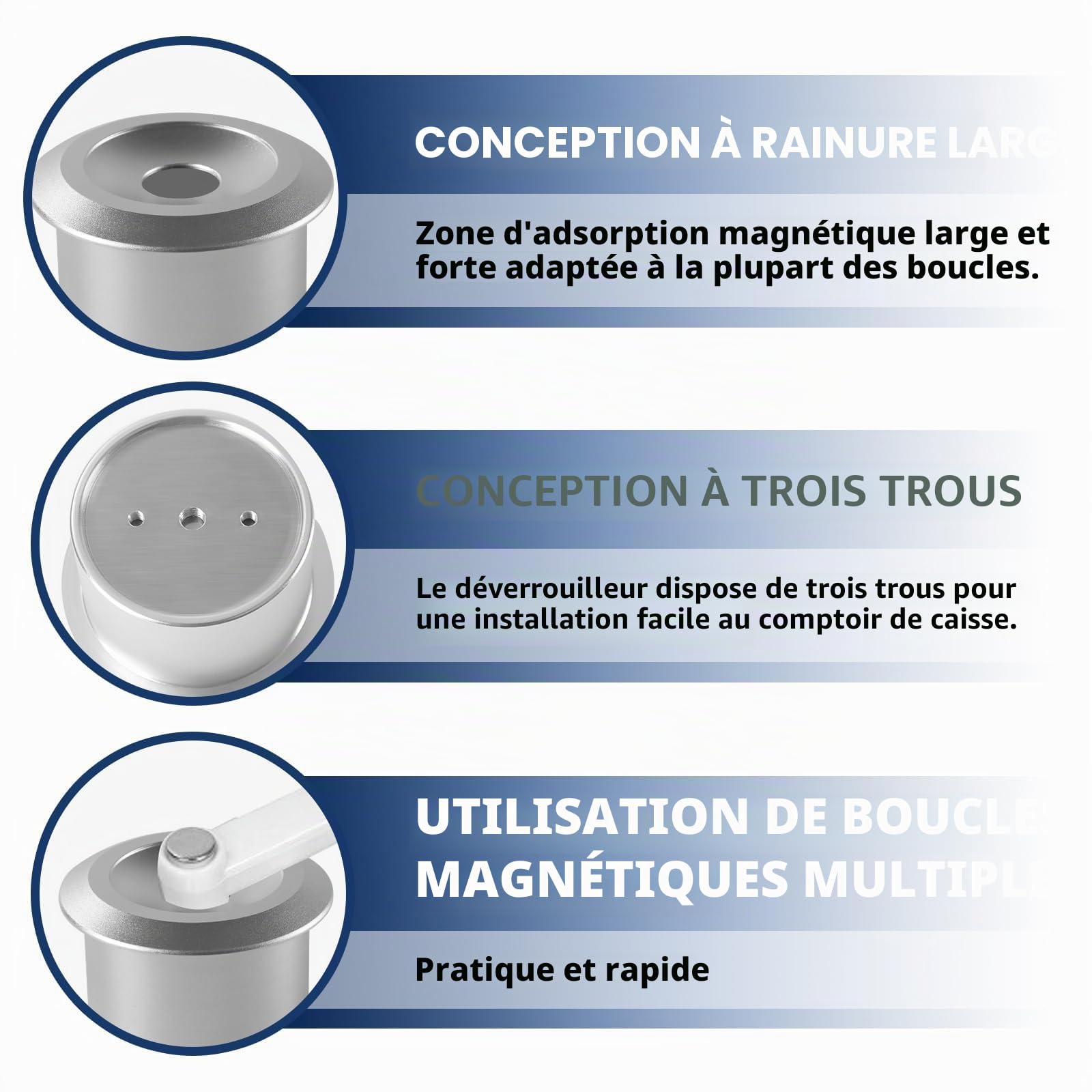 Aimant en terre rare super puissant, Aimant fort de 25000 Gs, Argent pour usage commercial, Le colis comprend un ensemble de vis de fixation