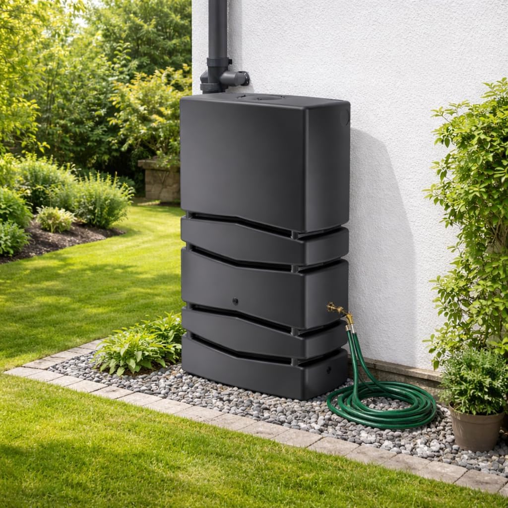 YourCasa Regentonne Eckig 350 Liter [Aqua Silo] XXL Regenfass mit Öffnung und Deckel - platzsparende Form - Frostsicher aus Kunststoff - Regenwassertonne - Regenwassertank Garten Schmal (Anthrazit) 