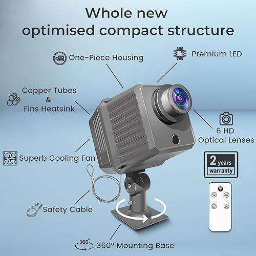 Miniatura 12 de Proyector GOBO con logotipo de 100 W para negocios, IP65 resistente al agua rotacional con doble sistema de refrigeración para exteriores, luz
