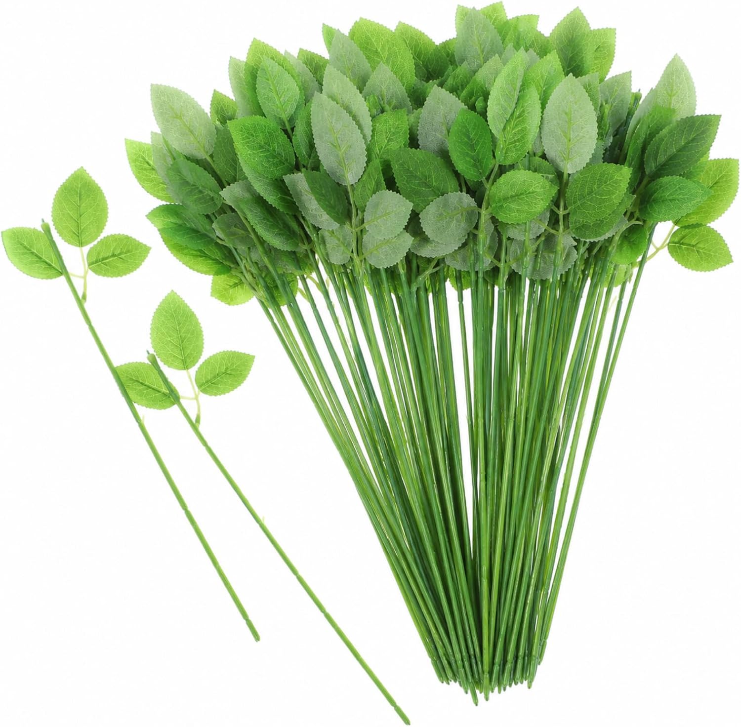 jojofuny 30Pcs Artificial Rose Stems with Leaves, Green Plastic Floral Stems 12.9 in, Faux Rose Leaf Stalks for DIY Bouquets, Wedding Centerpieces, Vase Decor and Crafts