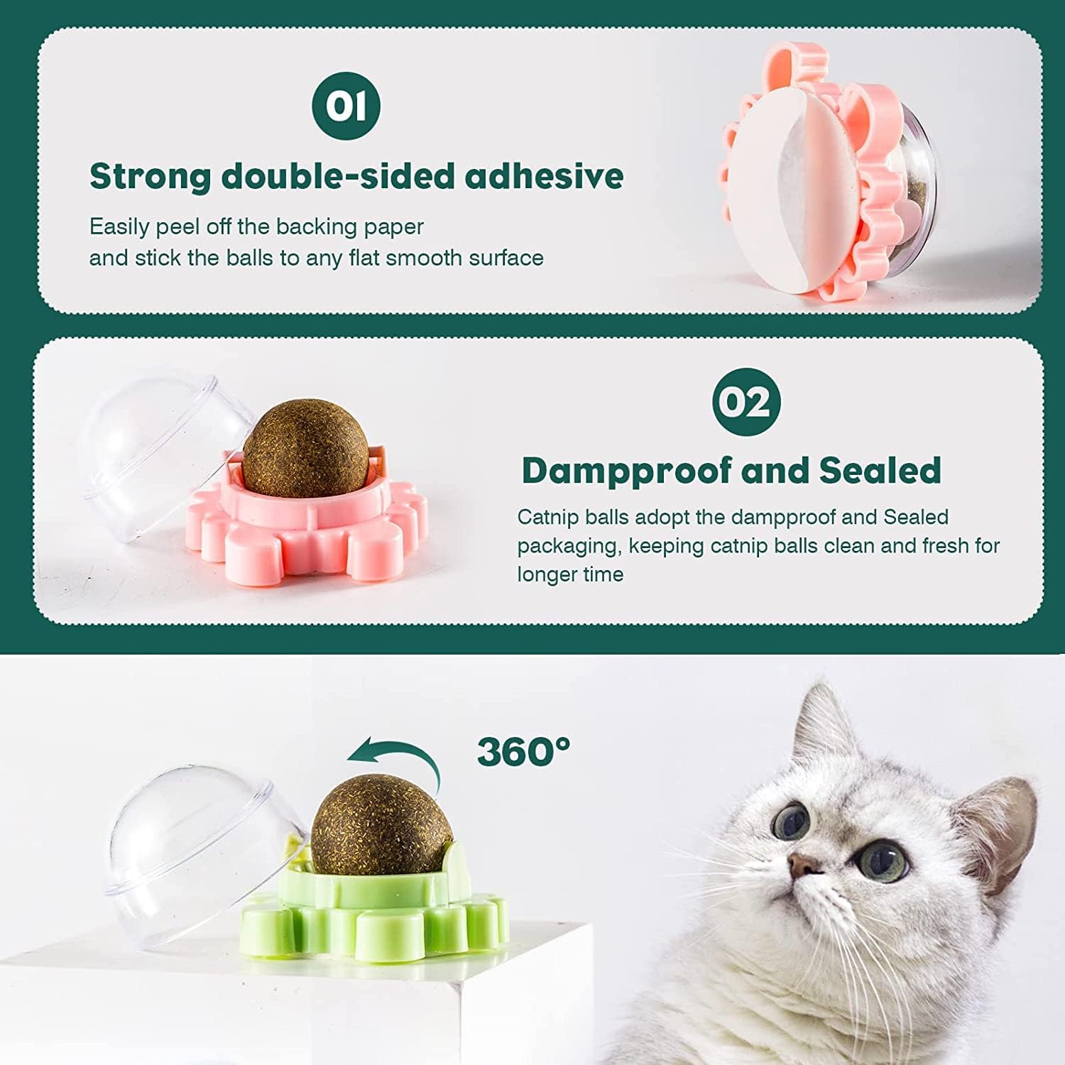 Palla di erba gatta 3 pezzi giocattolo gatto erba gatto crack palline di menta piperita 360° adatto per la pulizia dei denti di gatto allevia l'ansia dei gatti (tartaruga)