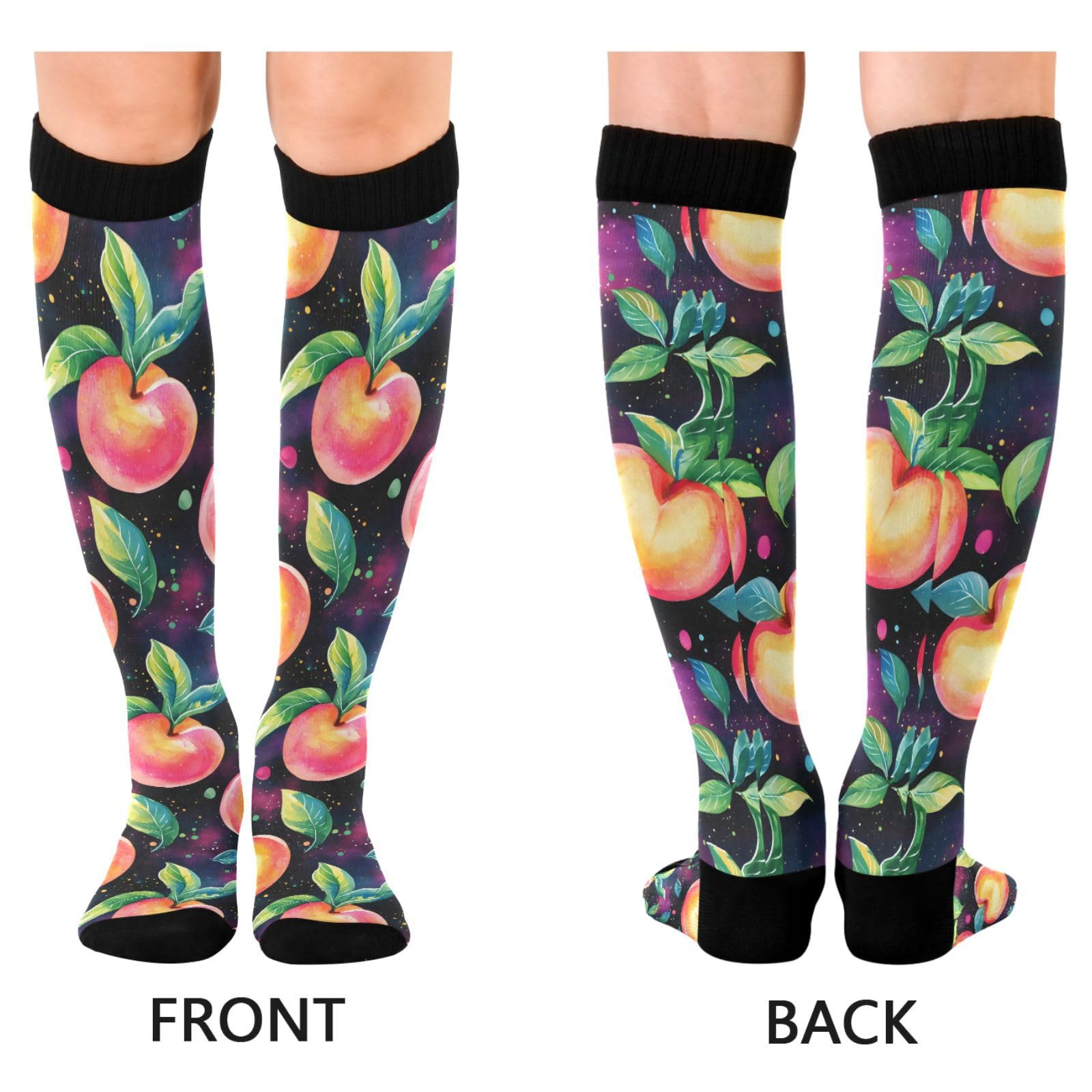 MFTJYO Peaches Neon Rainbow Compression Socks for Women Men Circulation Long Knee High Socks for Athletic Sports Running