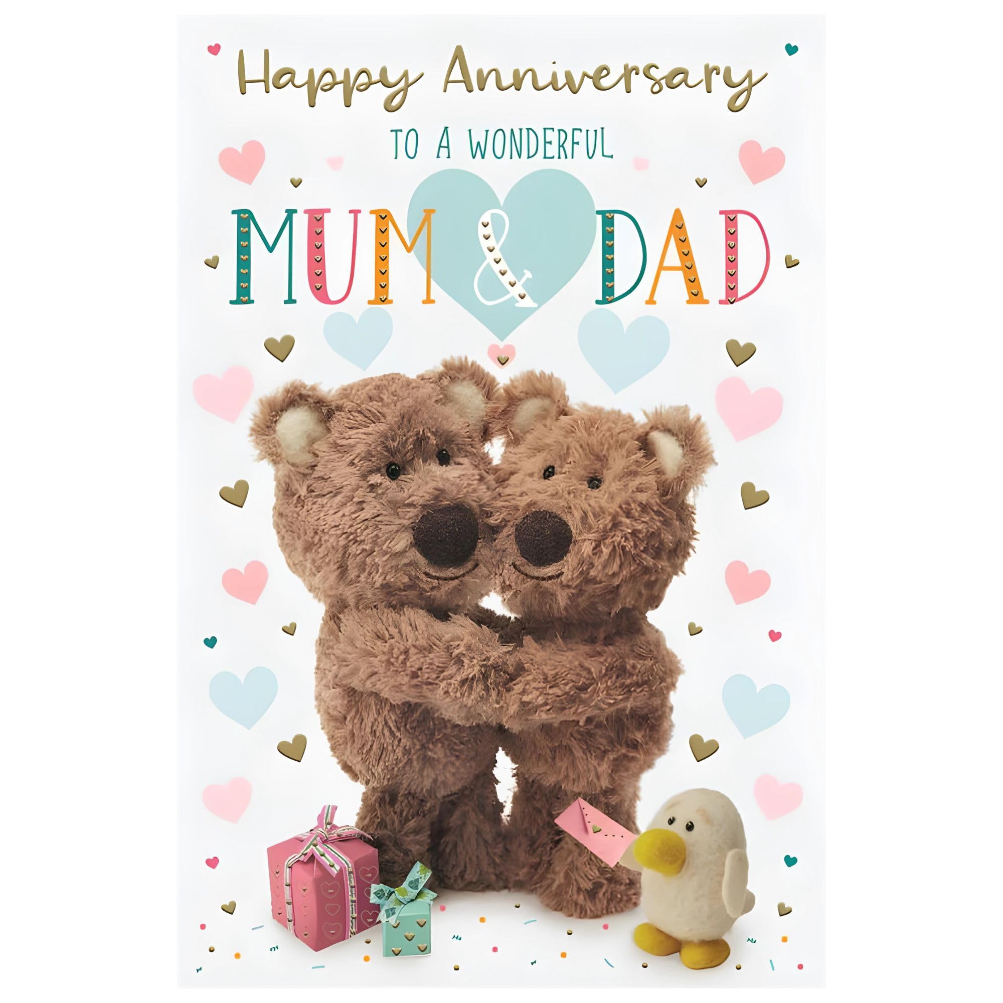 Hochzeitstagskarte Für Mama & Papa - Mit Gerstenbär-Teddys, Goldfolie & Illustriertem Einlegeblatt