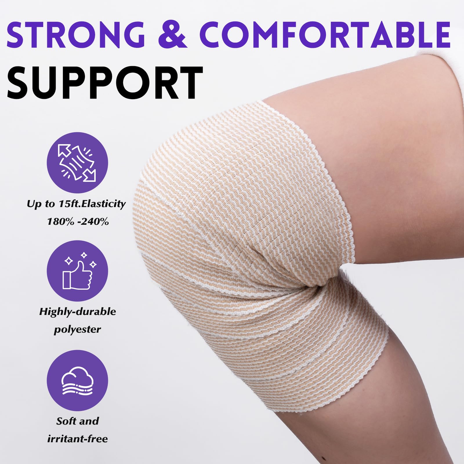 4Inch Elastic Bandage Wrap, Athletic Tape, Compression Wrap Bandage for Legs, Lymphedema Wraps for Legs, Ankle, Knee, Tummy, Body, Latex-Free, 6Rolls — Amazon image 6