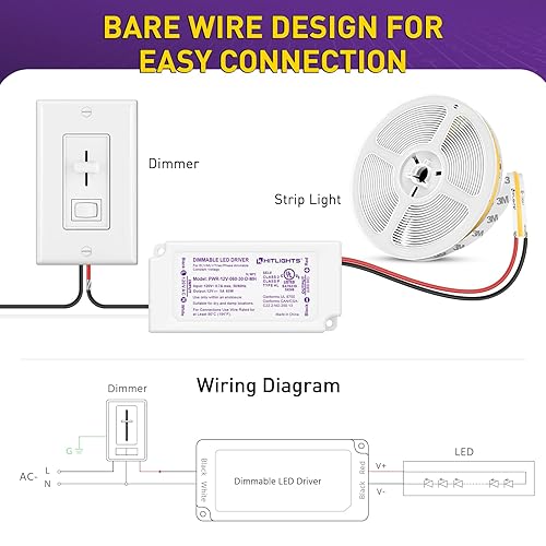 Miniatura 4 de HitLights Controlador LED regulable de 60 W, transformador electrónico, fuente de alimentación de 120 V CA a 12 V CC para tira de luz LED, proyecto