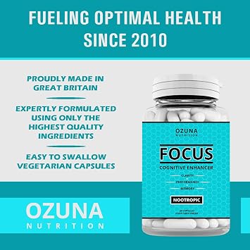 Focus Nootropic Supplement for Memory Brain Support – Natural Nootropic for Cognitive Support, Energy, Mental Clarity, and Concentration Boost – 60 Capsules