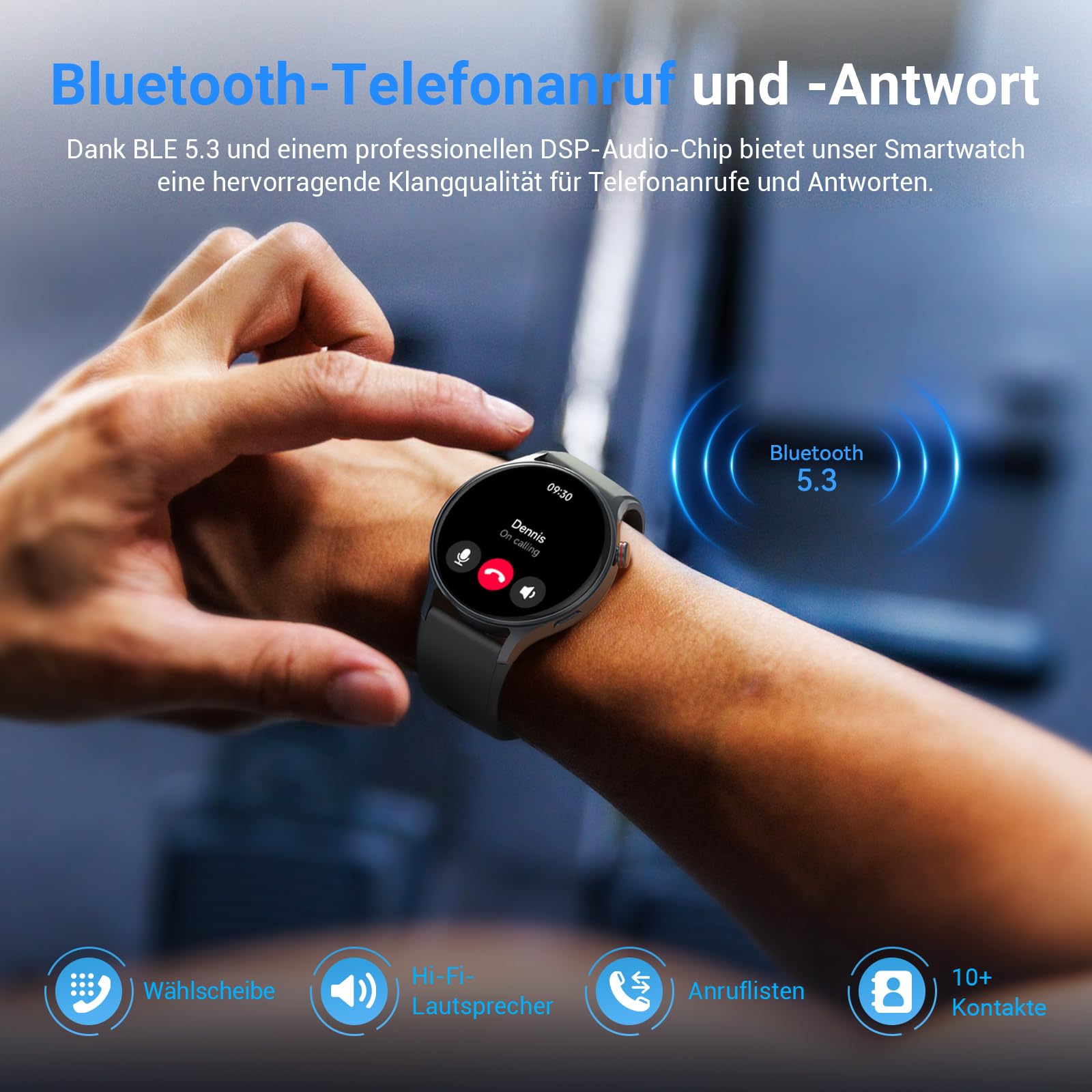 Smartwatch Herren Rund mit Telefonfunktion 1.32" AMOLED Display Fitnessuhr 110+ Sportmodi 3ATM Schrittzähler Pulsmesser SpO2 Schlafmonitor Schwarz