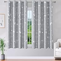 Vista 13 de WUBODTI Cortinas opacas de estrella azul marino para habitación de niños, juego de 2 paneles de 63 pulgadas de largo, cortinas cortas con estampado