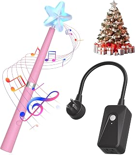 Magic Christmas Light Wand Wireless Magic Remote Wand Switch Kit with Music Surpised for Kids Remote Control Outlet Switch for Christmas Tree Lights Decor String Lights Indoor/Outdoor, Pink