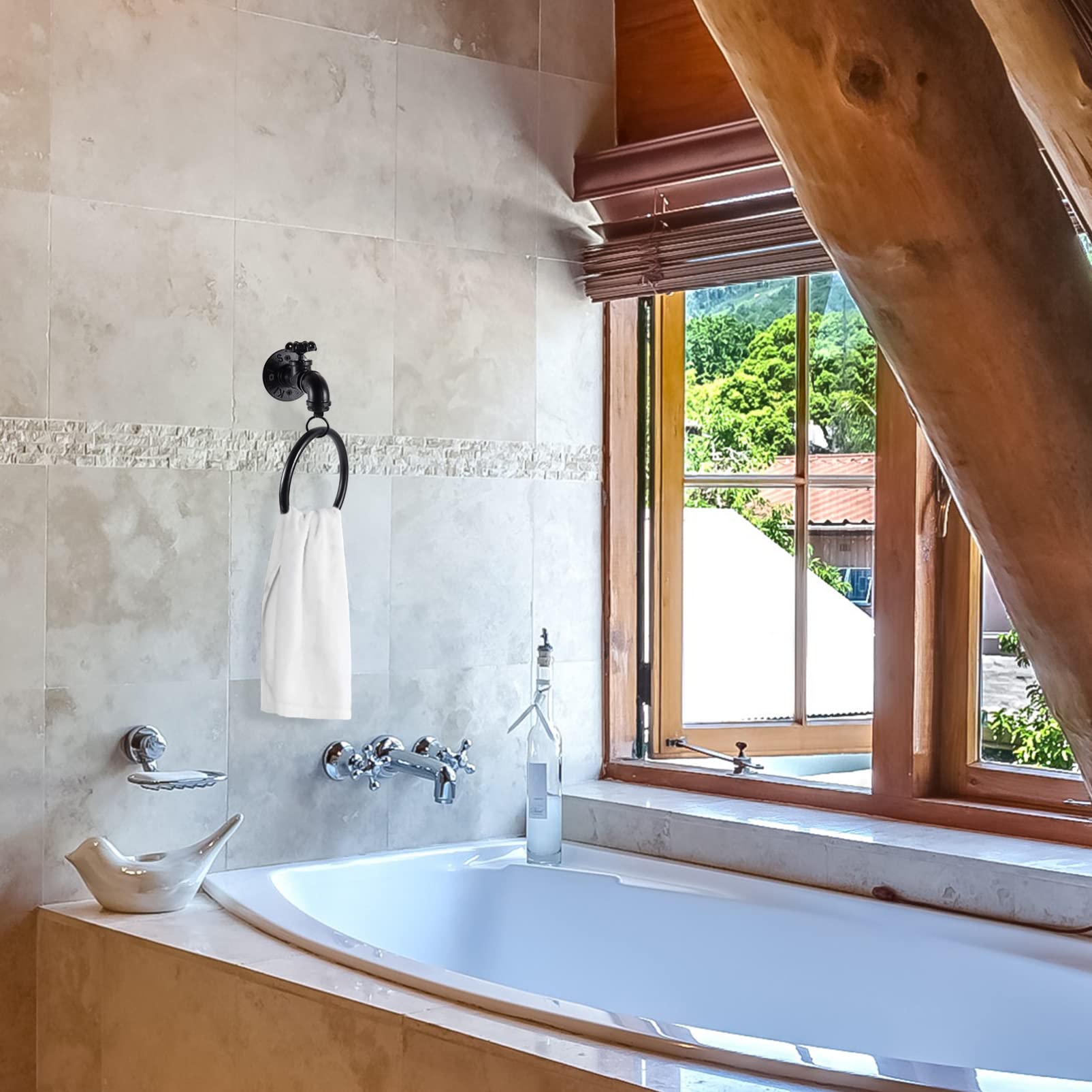 POPETPOP Toallero De Metal Galvanizado Diseño Rústico Colgador para Cocina y Baño