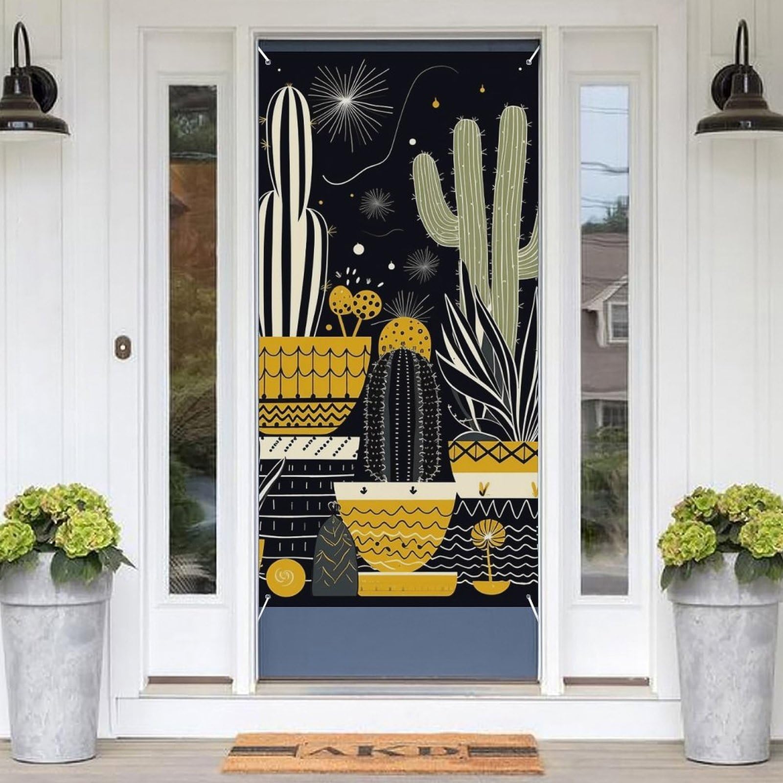 KLOPH Door Cover Decoration Welcome Door Banner Porch Sign Photo Background Door Curtains for Doorway Privacy Window Curtain Cactus Plant Door Porch Cover Indoor Outdoor Decor 70.9x35.4in