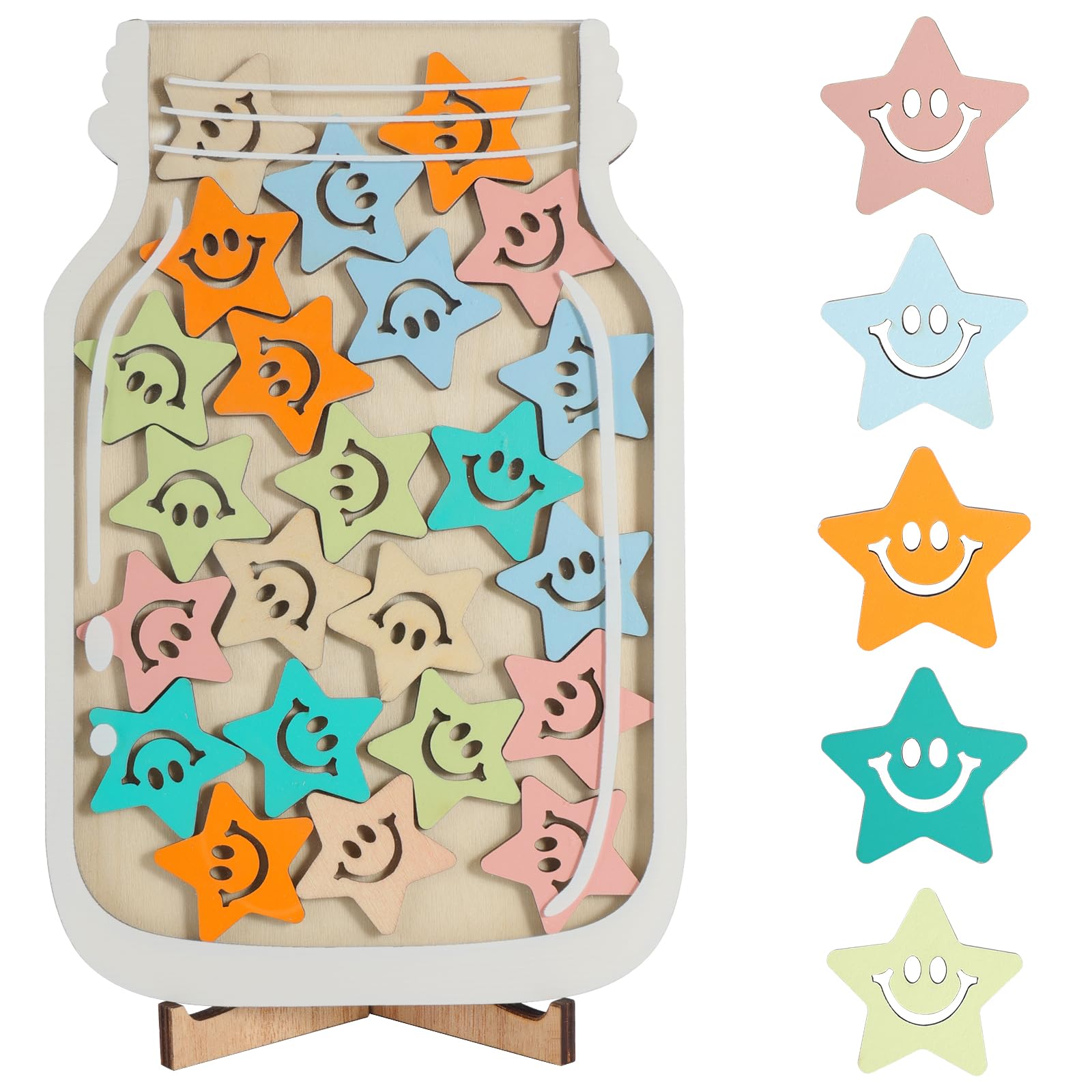 2 Barattoli Delle Ricompense Magnetici Con Stelle E Matite - Sistema Di Incentivi Per Bambini Per Buona Condotta E Faccende Domestiche - Gioco Educativo In Legno - 2