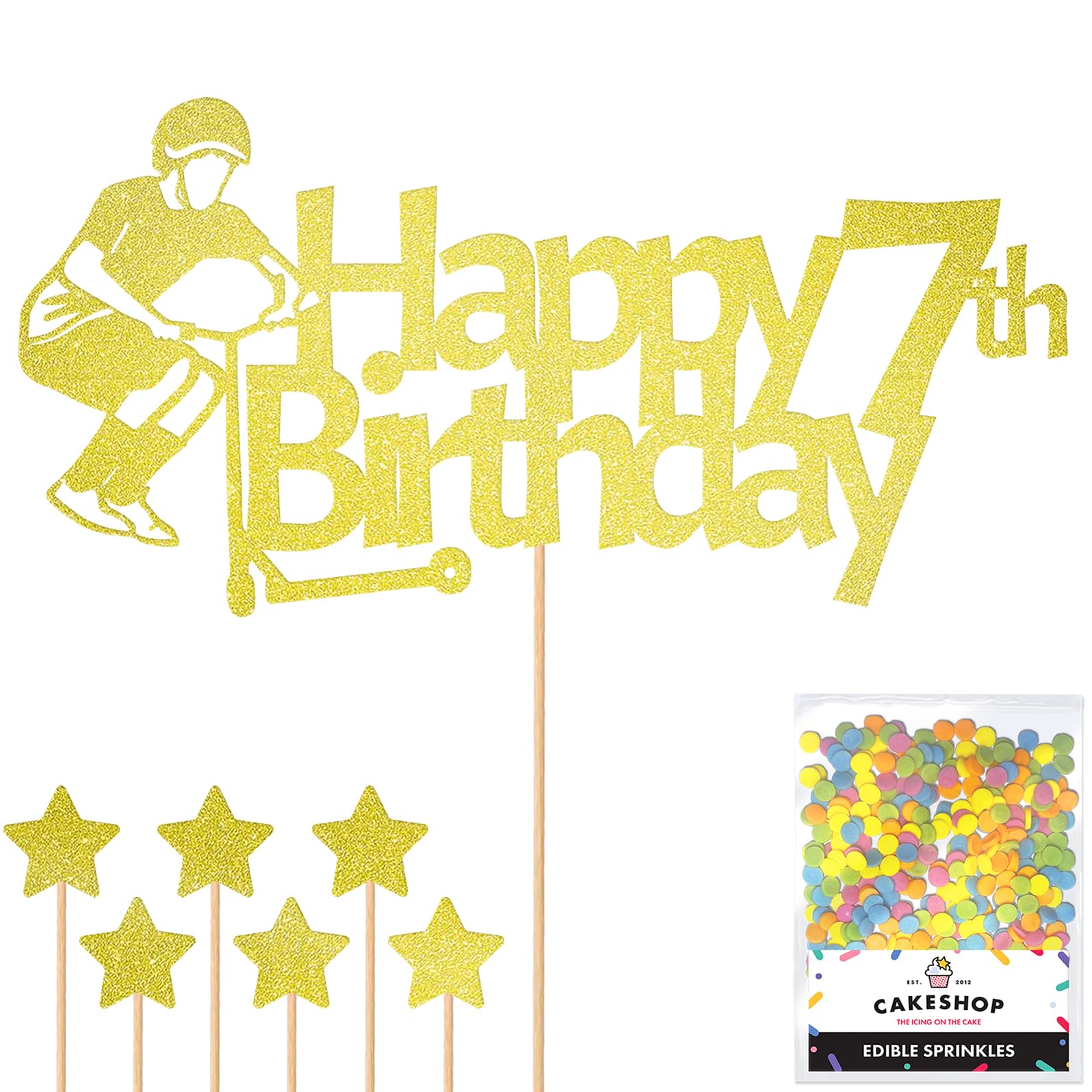 Personalised Tail Whipper Stunt Scooter Glitter Cake Topper - Champagne Custom Name Glitter Cake Decoration and Sprinkles - Happy Birthday Decorations - Personalised Toppers for Cakes by Cakeshop โ image 1