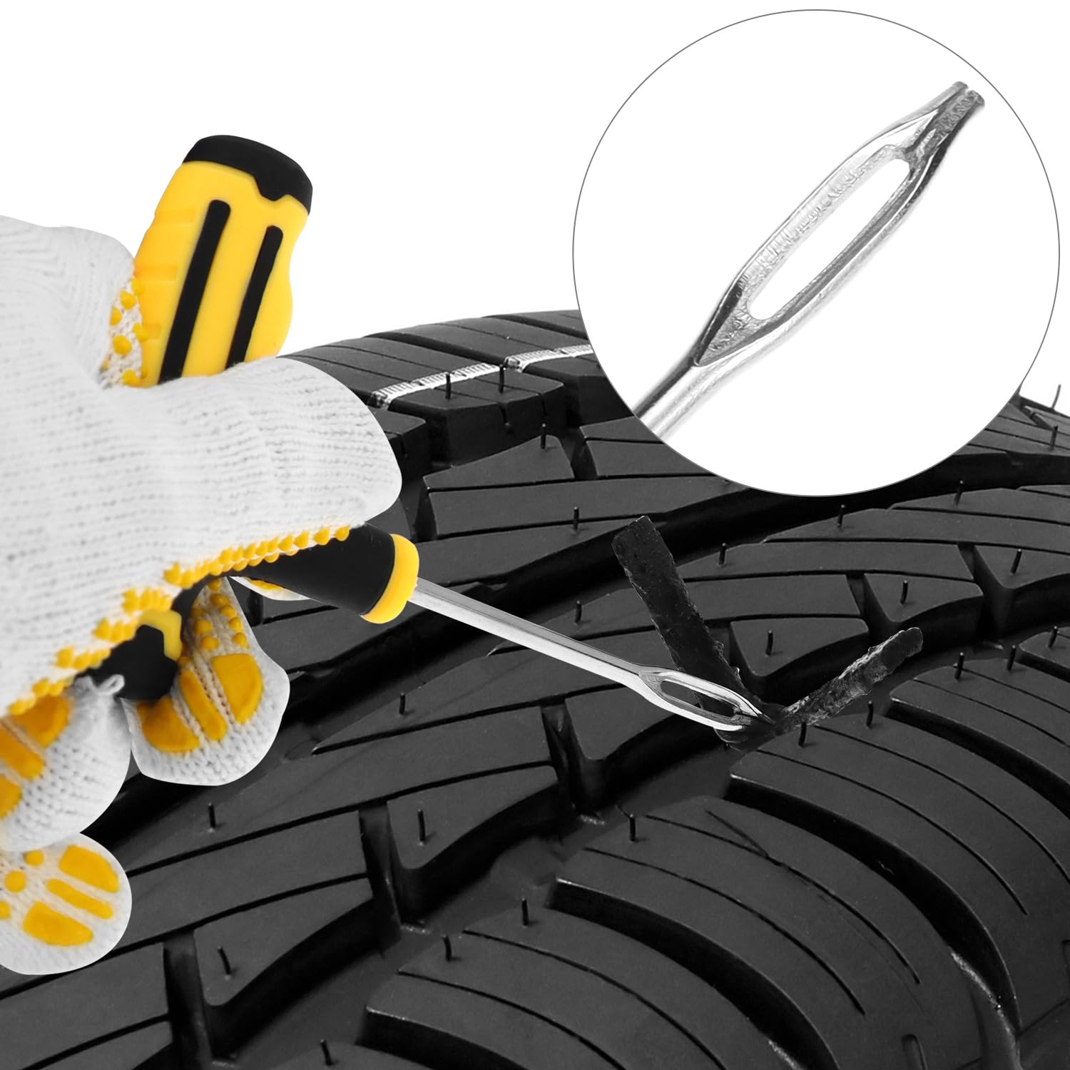 QWORK® 57-częściowy zestaw do naprawy przedziur w oponach, zestaw do naprawy opon do samochodu, samochodu ciężarowego, motocykla i roweru