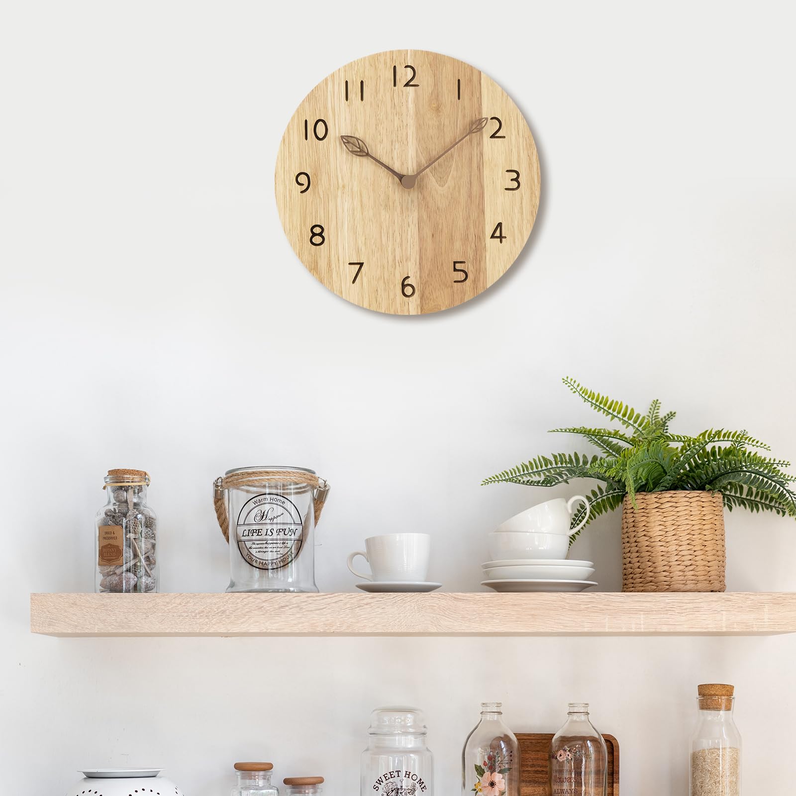 VIVILINEN Orologio da Parete in Legno Massello Naturale, Orologio da Parete Silenzioso Nessun Ticchettio per Cucina, Soggiorno, Camera da letto
