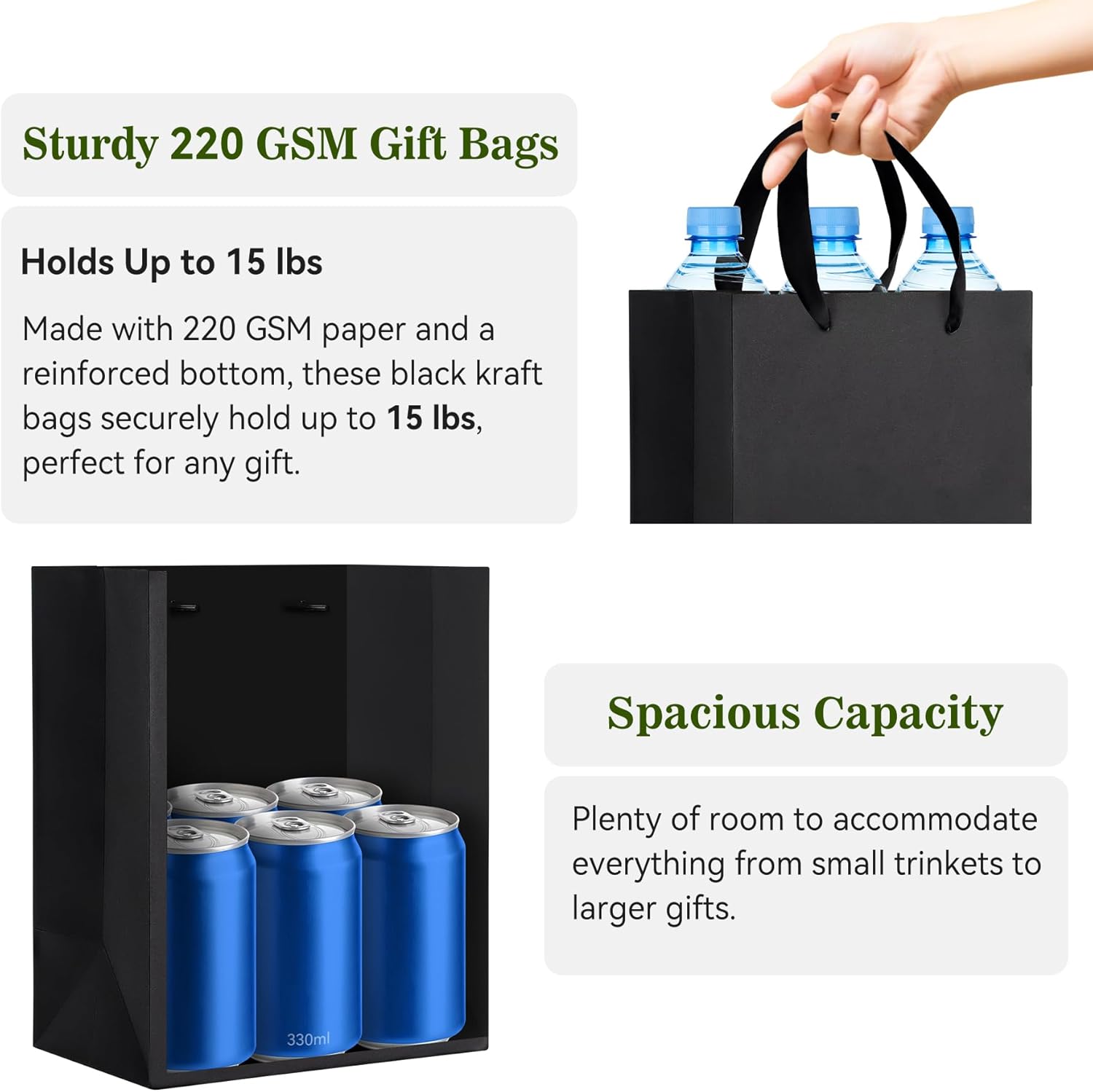 Condition photo showing New/Like New for gegiboa black gift bags with handles and tissue paper 6 pcs, 8x5x10 inch sturdy kraft paper gift bags, bulk for wedding, party, birthday, business and shopping, medium size bl+paper-medium-6-pcs