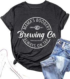 Mama's Boobery Always on Tap Shirt for Women Funny Letter Print Breastfeeding Tee Tops Humor Mother's Day Shirt Gift
