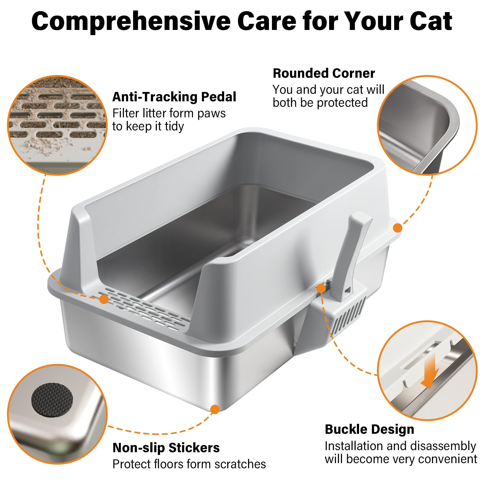 2 Pack Stainless Steel Litter Box,XL Metal Cat Litter Box with Lid High Sides,Extra Large Litter Box for Big Cats,Odor-Resistant, Scratch-Proof, Easy to Clean,Scoop &Mat Included - image 4