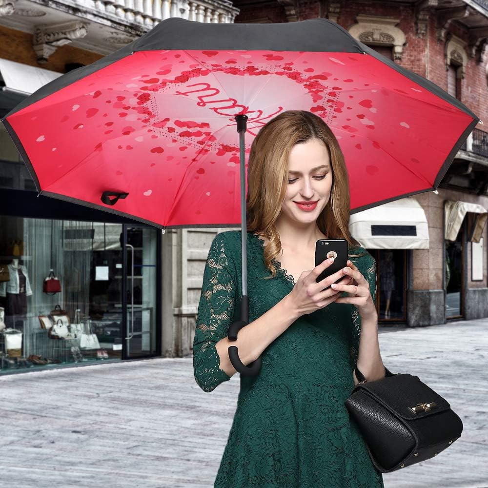 ZOMAKE Inverted Umbrella, Double Layer Reverse Umbrella Large Upside Down Umbrella with UV Protection, Windproof Inside Out Umbrella for Women with C-Shaped Handle