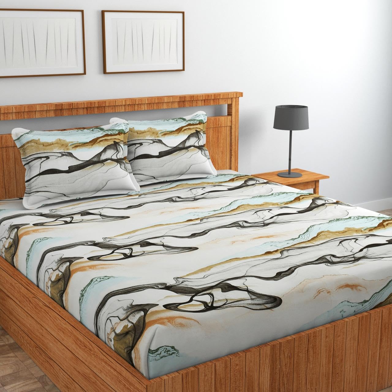 Jashan 300 TC Glace Cotton Queen Size Bedsheet for Double Bed,Queen Size 90 Inches X 100 Inches, 228 X 254 cm with 2 Pillow Size 17 x 27 Inches - Multi Color Layers