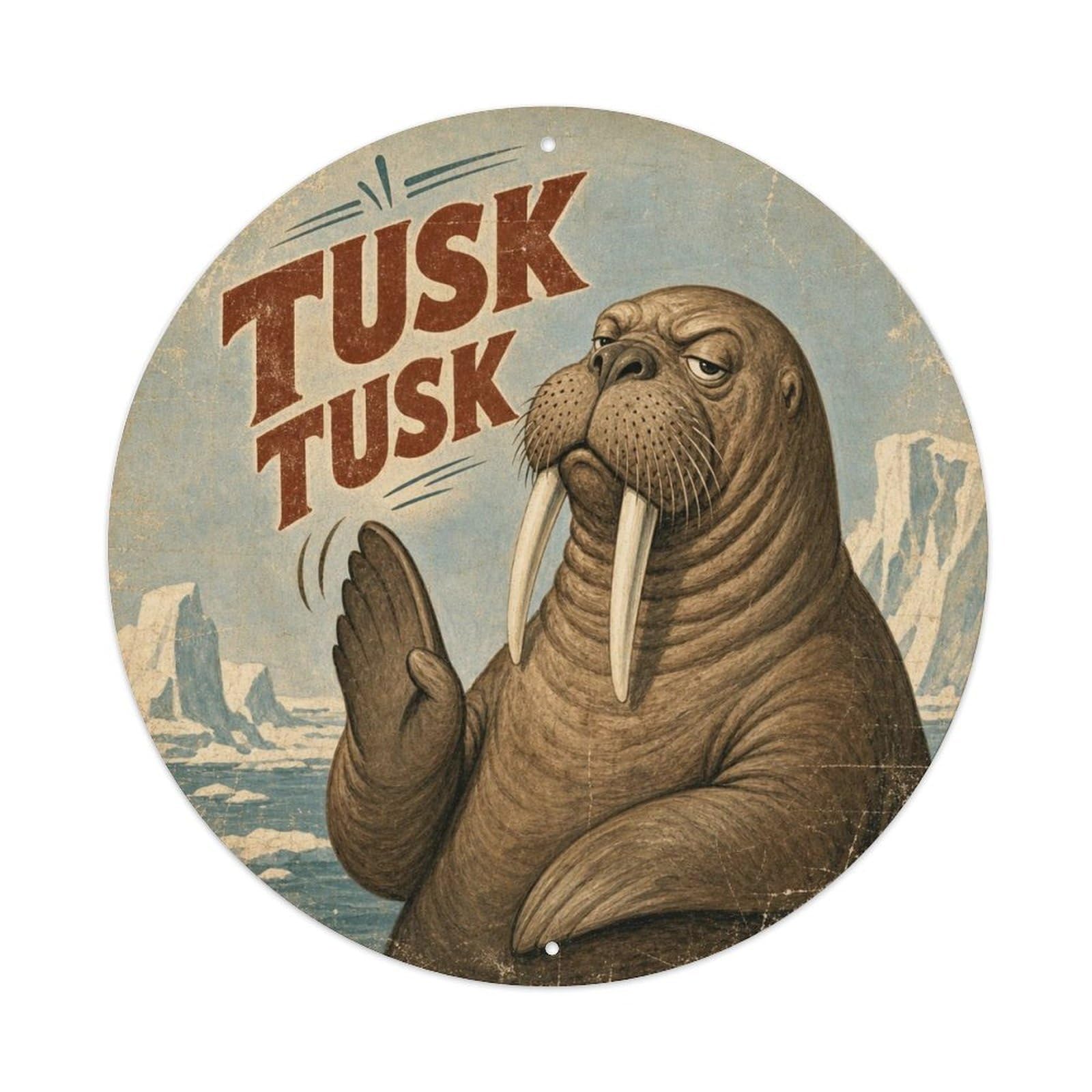 Okngb Style Walrus Pose Marine Animal Vintage Cartoon Rustic Bold Metal Tin Sign Plaque Wall Decor For Cafe, Man Cave, Club Bar, Office, Home Garden Round Metal Poster 8X8inch