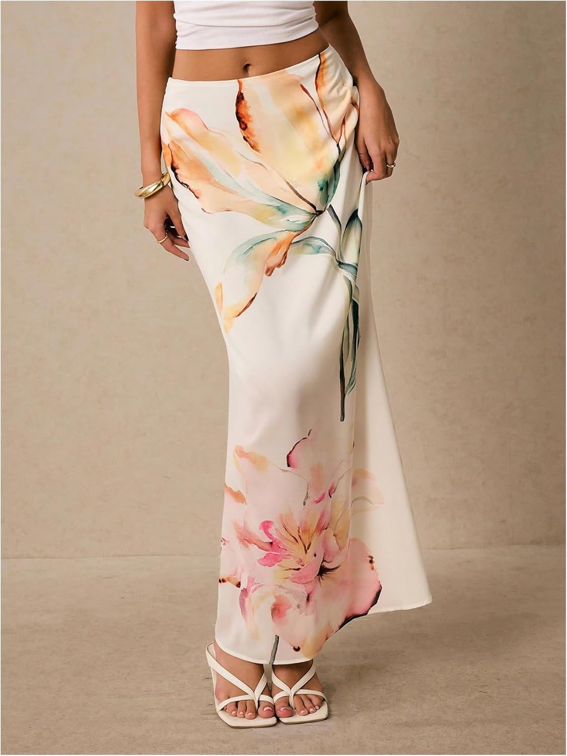 Milumia Women's Floral Print Mesh Long Skirt Bodycon Fishtail Flowy Summer Maxi Skirts - Image 4