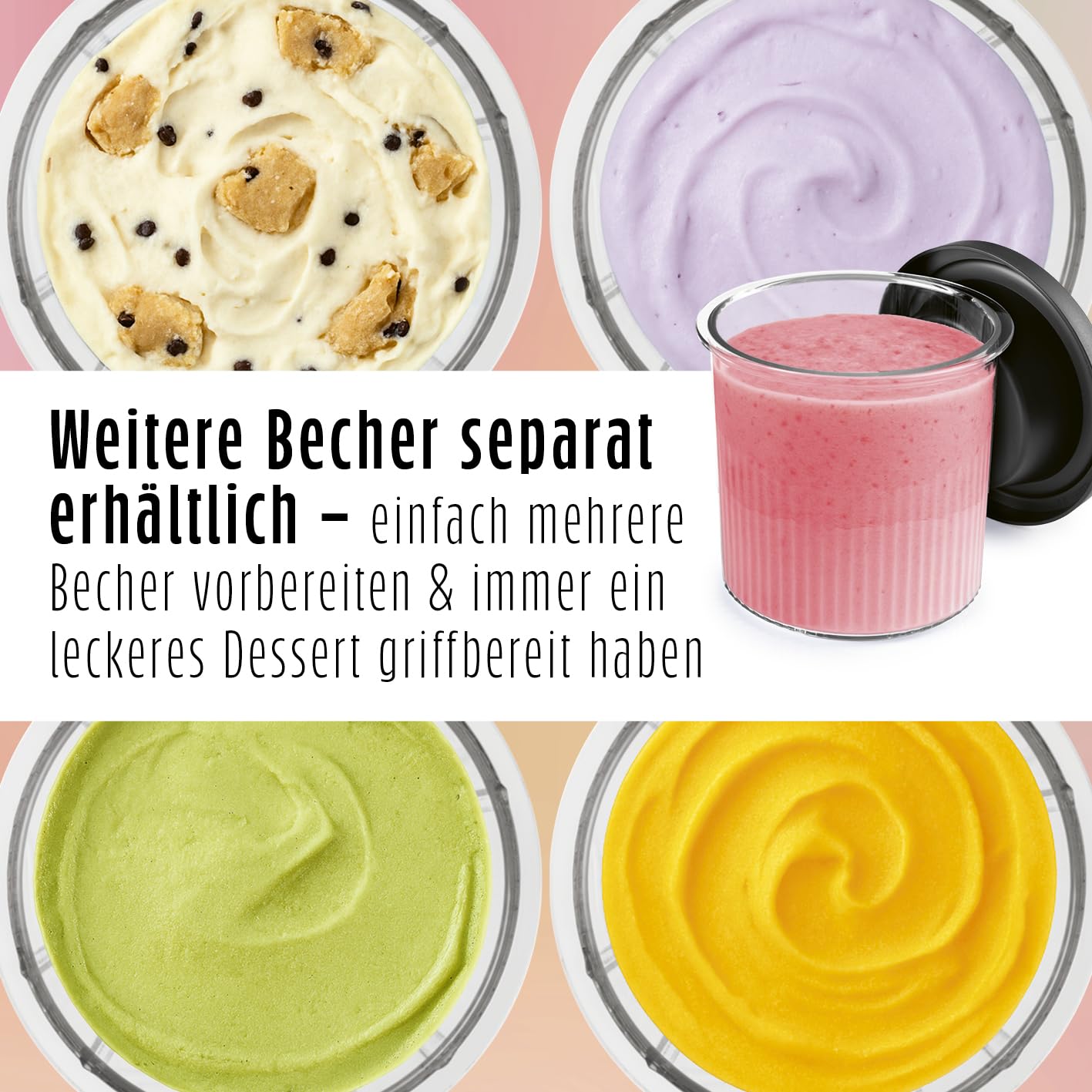 GOURMETmaxx SmoothUp Eismaschine 800 Watt | Eismaschine 10 Programme inkl. Mix-in-Funktion | Eiscreme-Maschine – Slushies & Eiscreme selber machen | Speiseeisbereiter LED Display – 2 Becher inklusive
