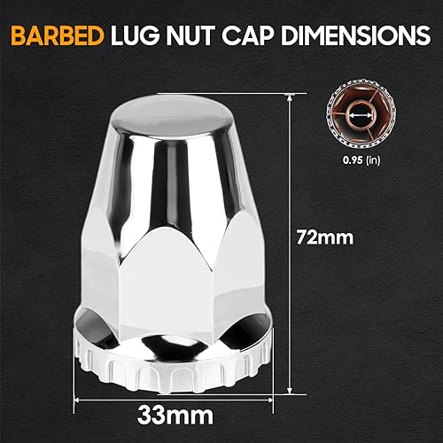 Miniatura 10 de Cubierta de eje ABS de 1.299 in con cromado, kit combinado puntiagudo para tuercas de llanta atornilladas para semircamión con 4 cubiertas de rueda