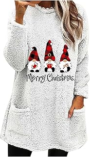Women Merry Christmas Sweaters 2023 Long Sleeve Crewneck Cute Snowman Graphic Pullover Shirts Fleece Warm Clothes with Pocket
