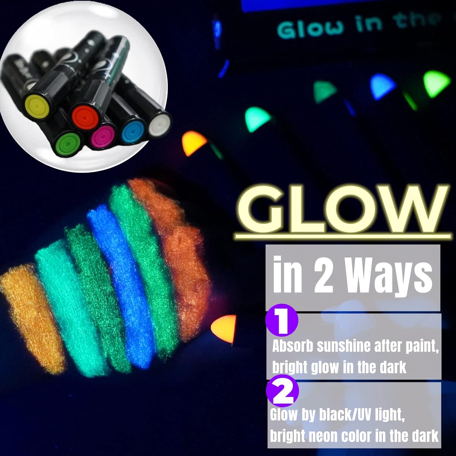 Auto Glow Face Paint, 2Way Neon Glow With/Without Blacklight Face Paint Kit For Kid, Non Toxic
