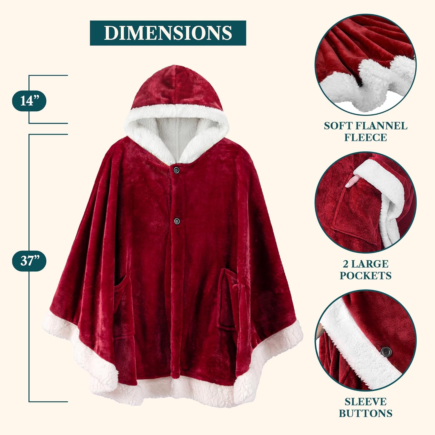PAVILIA Sherpa Fleece Wearable Blanket for Adult Women, Cozy Plush Blanket Poncho Cape with Hood, Super Soft Shawl, Angel Wrap Throw for Office, Wine Red - Image 3