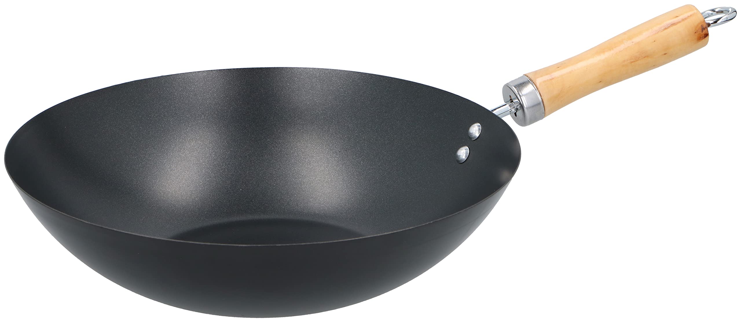 alpina Padella wok Ø 30 cm – con rivestimento antiaderente – Padella in acciaio inox con manico in legno – non adatta per induzione – nero