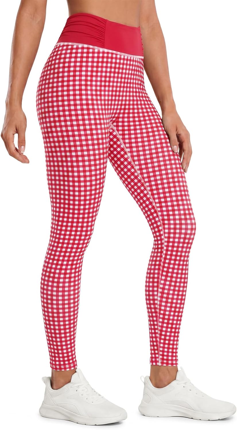 Aoysky Womens High Waisted Leggings Ruched Workout Printed Yoga Pants | No front seam, tummy control, hidden waist pocket, buttery soft, checkered, polka dots, leopard print