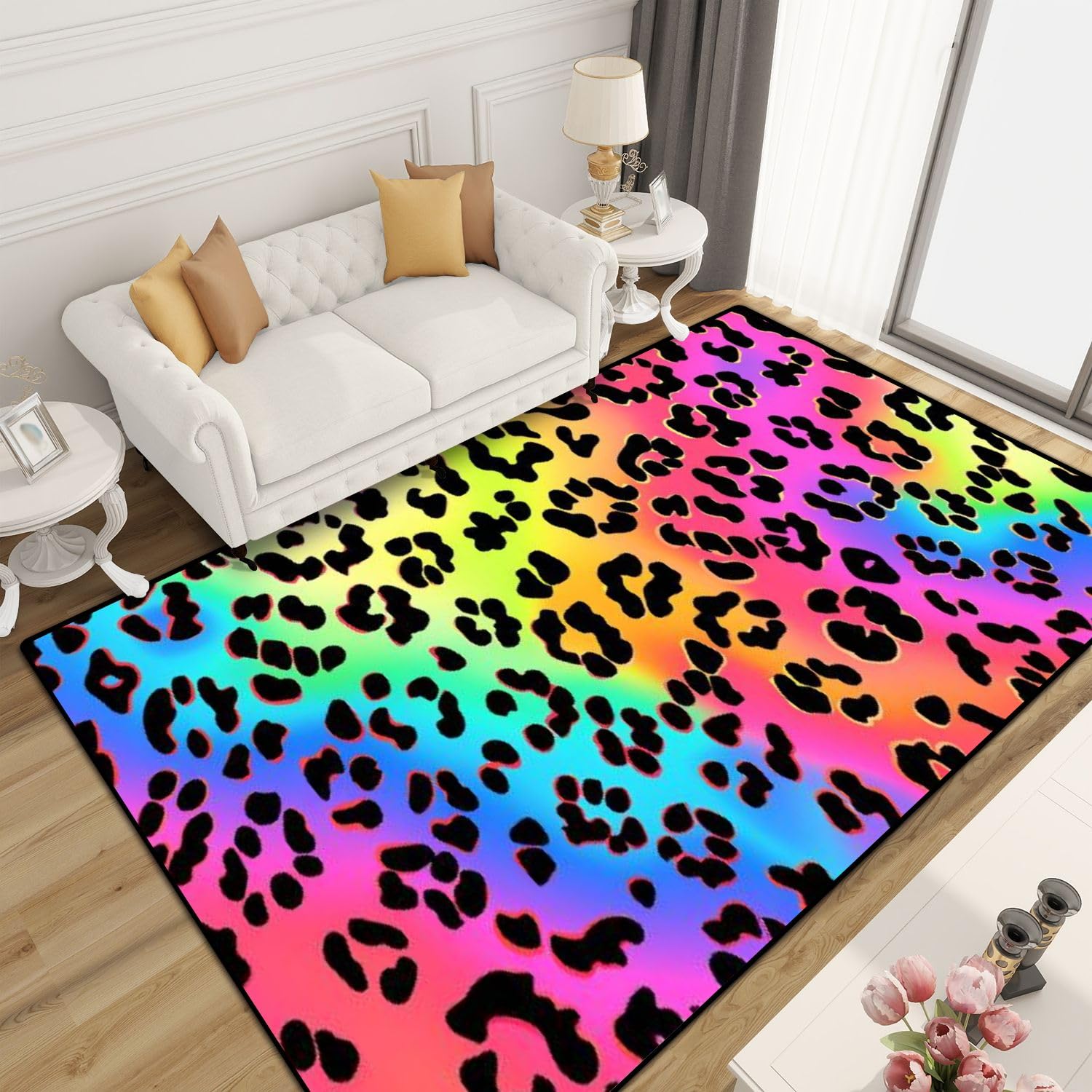 EPONGEKIT Area Rug Non-Slip Rug Neon Rainbow Colored Leopard Print Seamless Pattern Gradient Indoor Outdoor Living Room Bedroom Kids Room Carpet