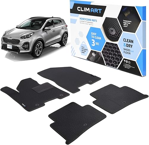 Miniatura 1 de CLIM ART Honeycomb FL911517043 - Alfombrillas de piso de ajuste personalizado compatibles con Kia Sportage 2017-2022, primera y 2 fila, alfombrillas