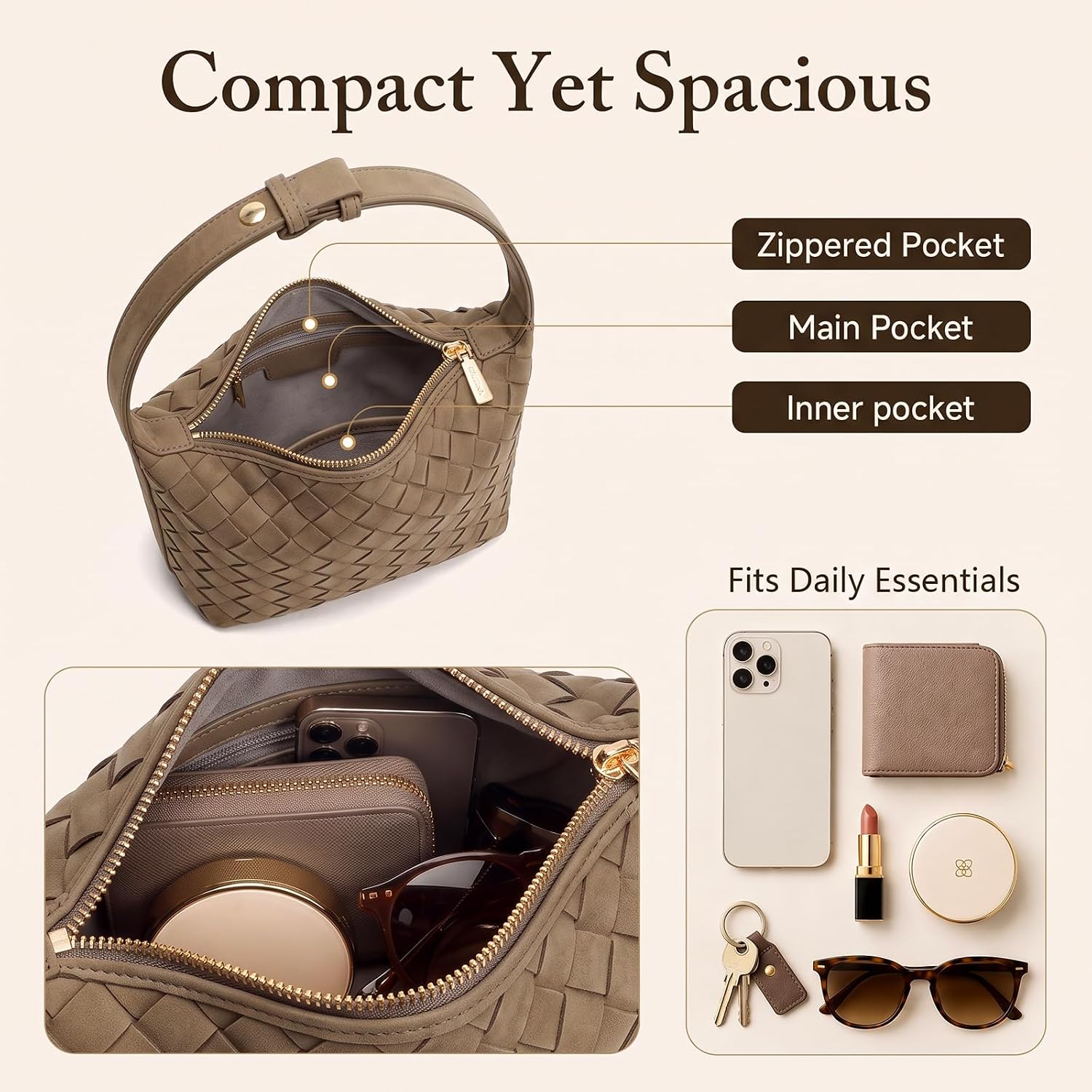 Woven Suede Shoulder Bag for Women Vegan Leather Hobo Handbag Purse