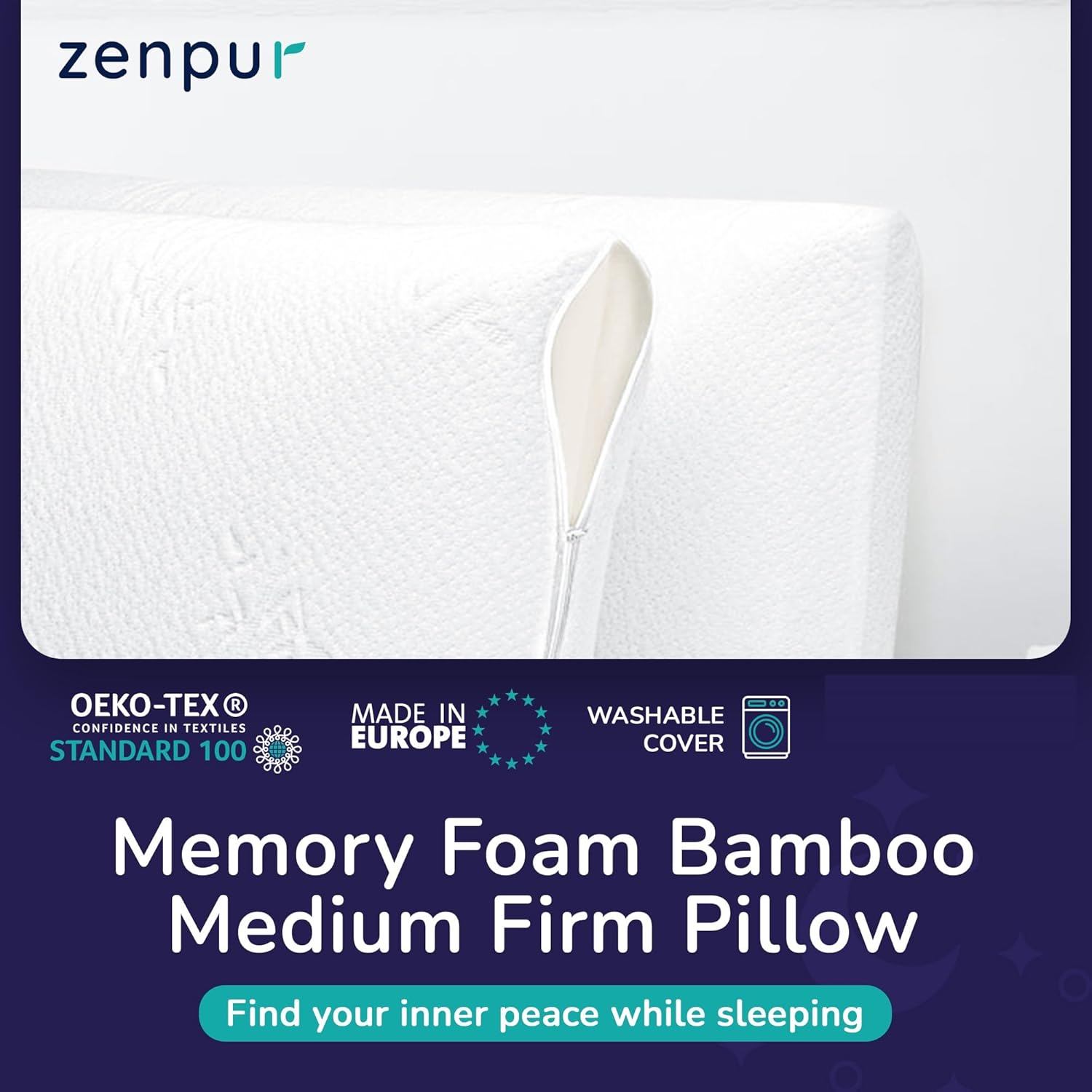 ZenPur Memory Foam Pillow - Orthopedic Pillow for Neck Support Perfect for Side Sleeper - Bed Pillow with Bamboo Cover, Oeko-Tex & CertiPUR-US Certified - 10 Years Warranty