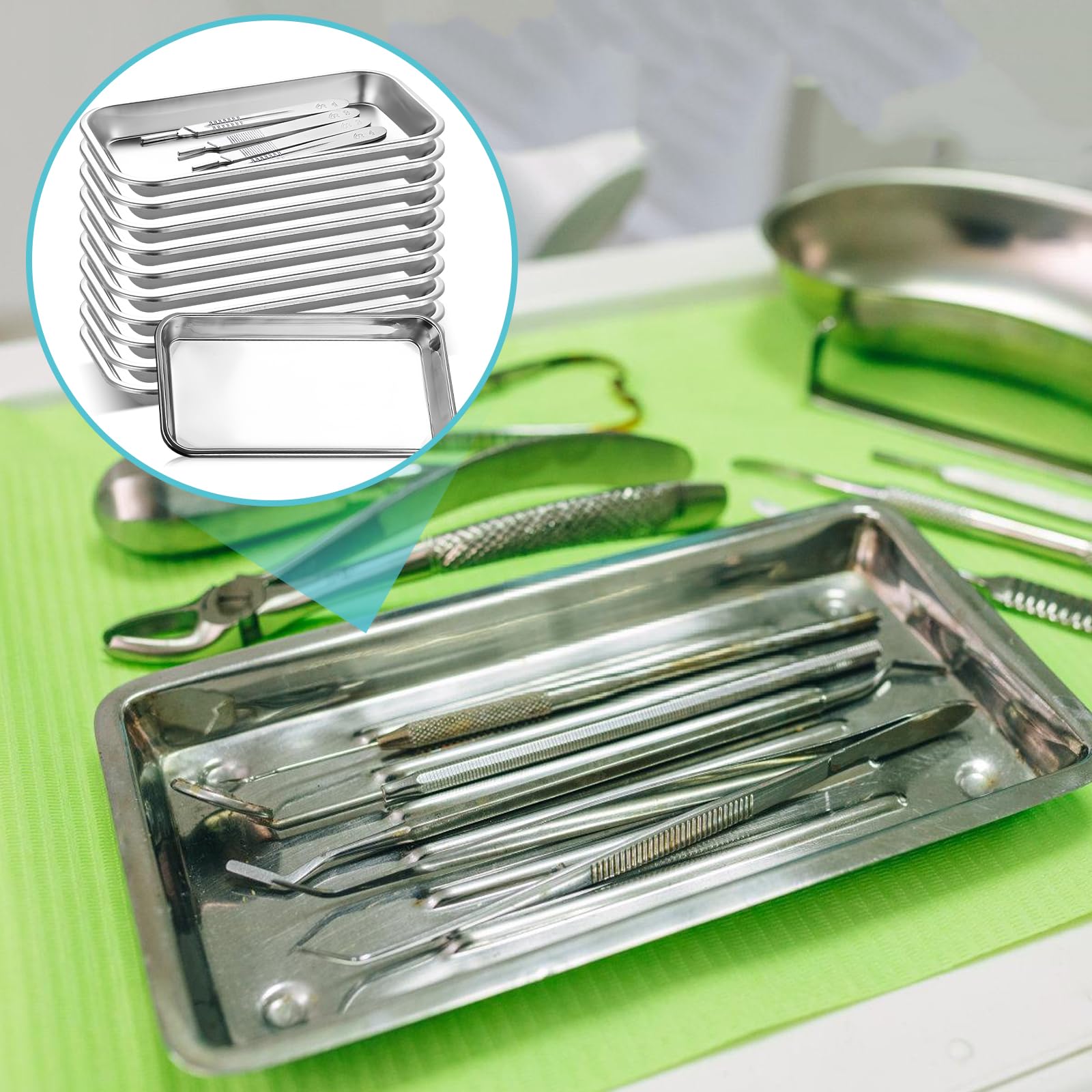 Bandejas de instrumentos de acero inoxidable para laboratorio dental 22,5 x 11,7 x 2 cm