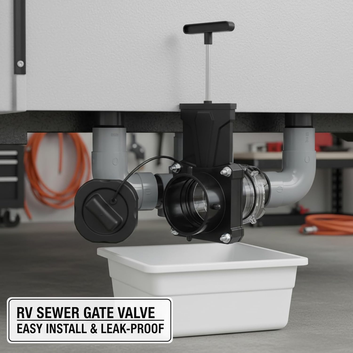 Rv Sewer Valve, Manual T-handle Rv Black Tank Valve With Transparent Observation Window, Anti-lost Knob Cover, Sturdy Screw-mounted Design (black, Engineering Plastic) sewer, Gate