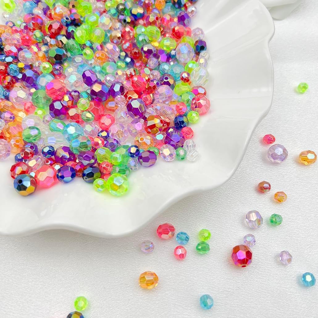 1000 Pcs 6MM AB Color Crystal Acrylic Beads Round Faceted Crystal Plastic Bead Spacer Beads for Jewelry Making, Bracelets Necklaces Earrings Wind Chimes Suncatchers(404 - Fluorescent GreenAB) - Image 5