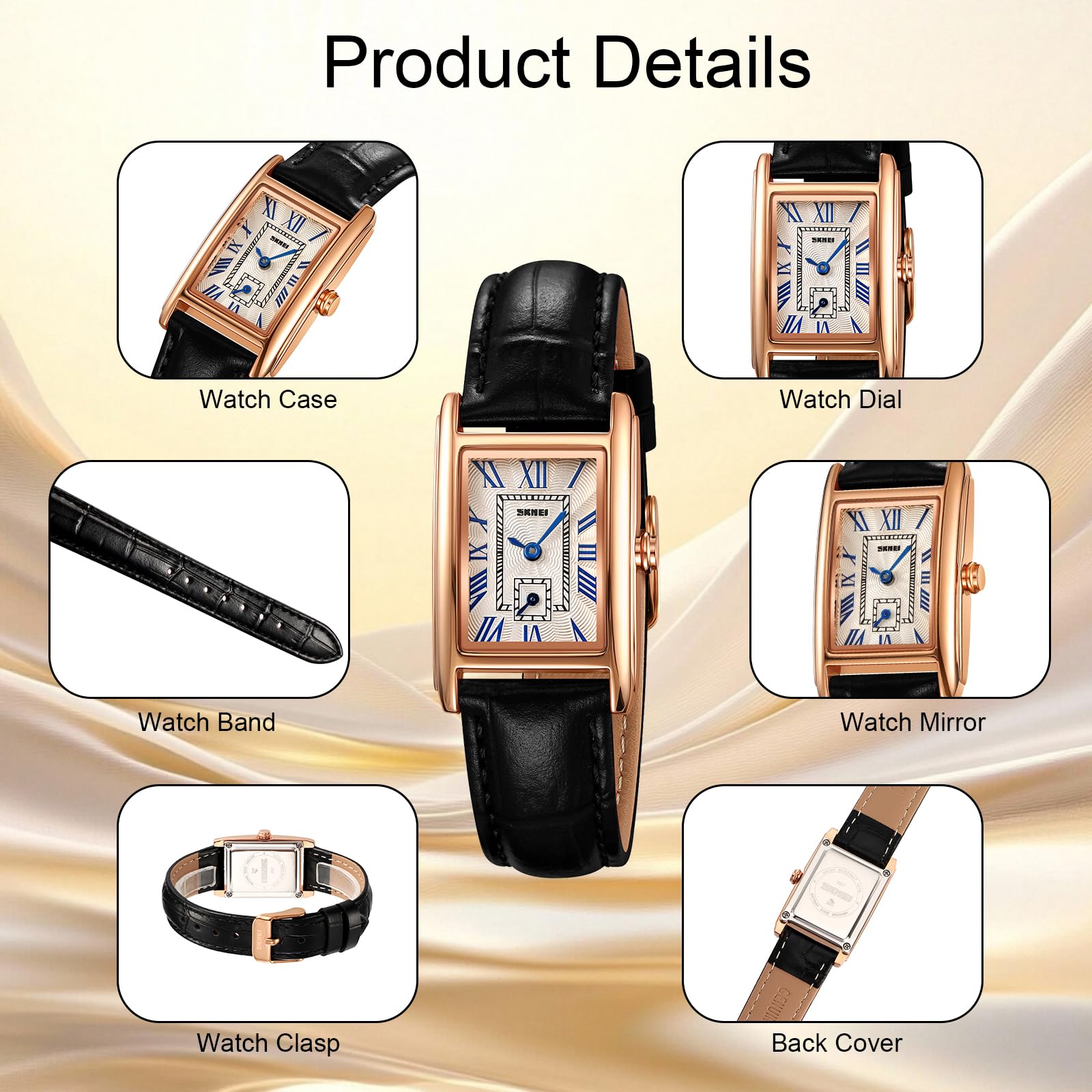 SKMEI Orologio da polso da donna di lusso, vintage, al quarzo, elegante, impermeabile, alla moda, con numeri romani