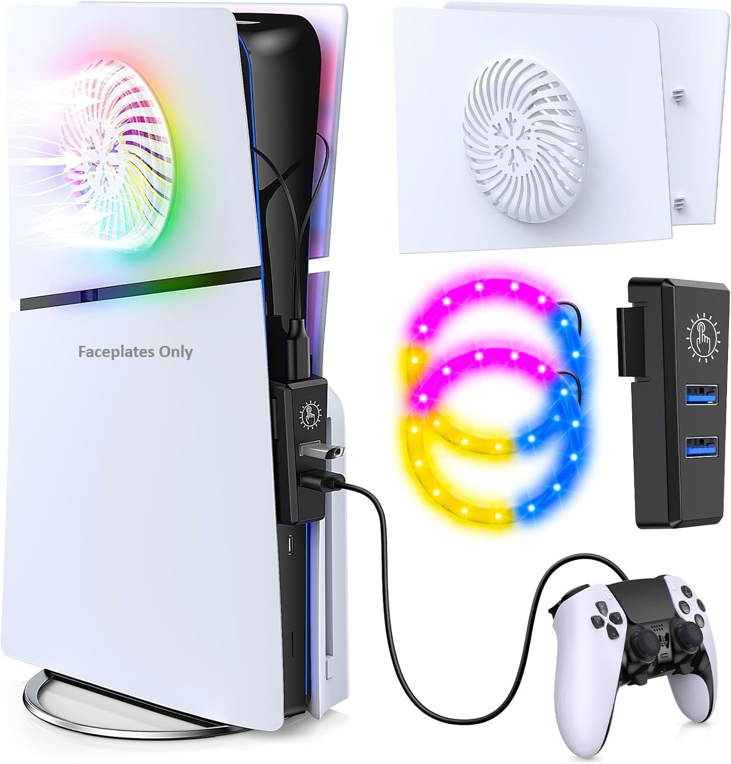 PSS Cover Plates for PS5 Slim Console with Led Light Strip, USB Hub and Cooling Vent Faceplates Replacement for Play/station 5 Slim Console Disc/Digital,PS5 Slim Accessories, White (Only 2 Upper Sile) (B0D7VSPVYL) Amazon Price History, Amazon Price Tracker