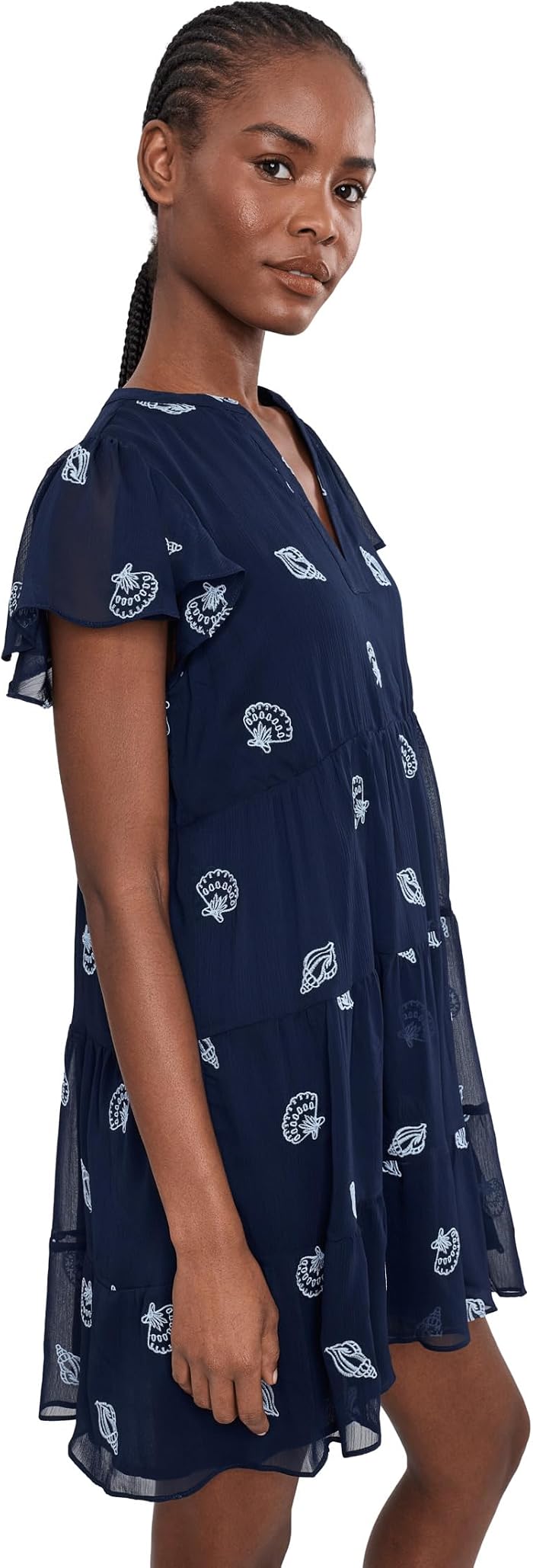Женское платье CeCe Flutter Sleeve Embroidered, цвет: Тёмно-синий — фото 4