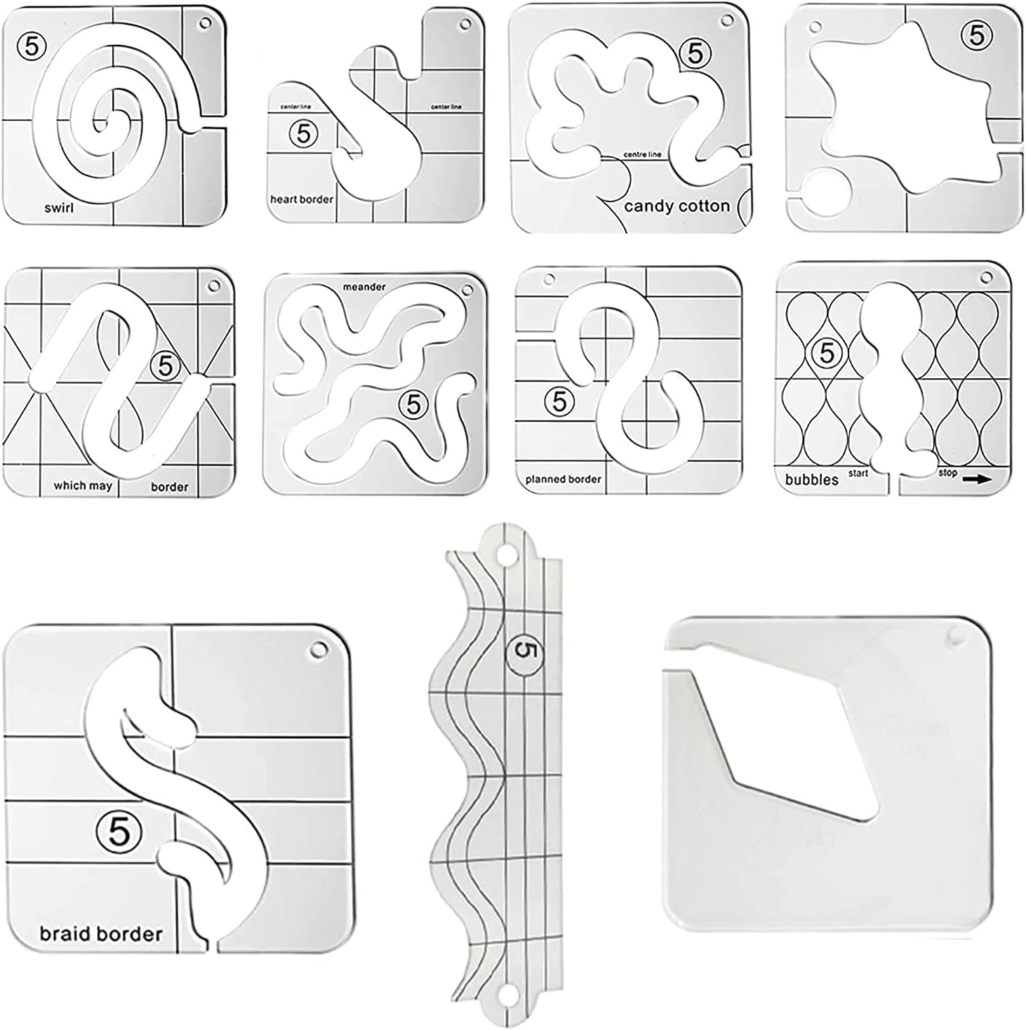 YICBOR Free Motion Quilting Rulers and Templates Series 5