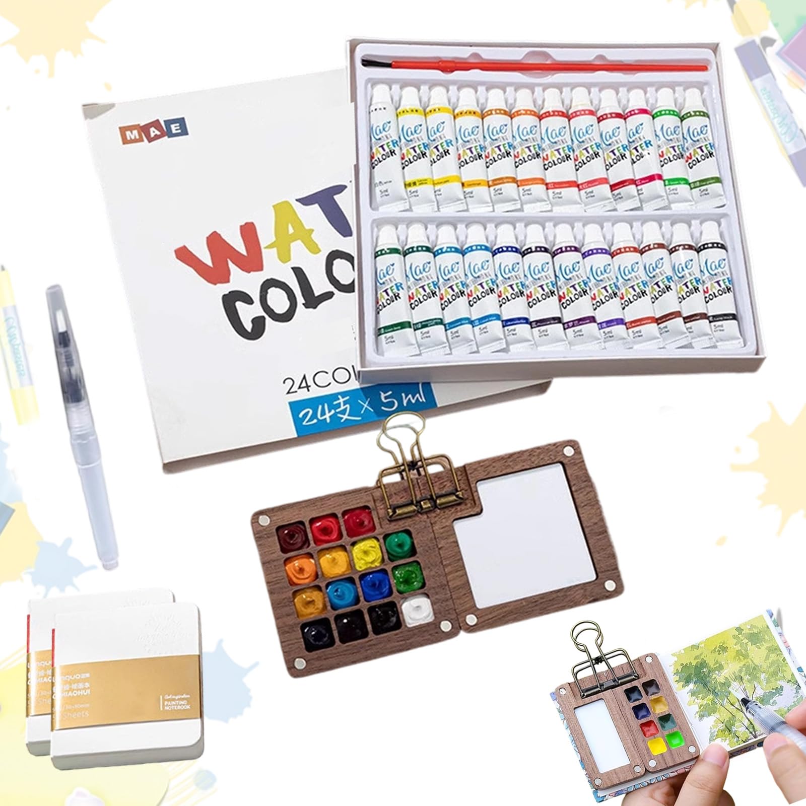 Tobios Mini kit d'aquarelle Tobios, ensemble de peinture aquarelle de poche pour artistes de voyage, boîte de peinture à grille en bois, ensemble aquarelle de voyage avec palettes pour les amateurs Tobios Mini kit d'aquarelle Tobios, ensemble de peinture aquarelle de poche pour artistes de voyage, boîte de peinture à grille en bois, ensemble aquarelle de voyage avec palettes pour les amateurs