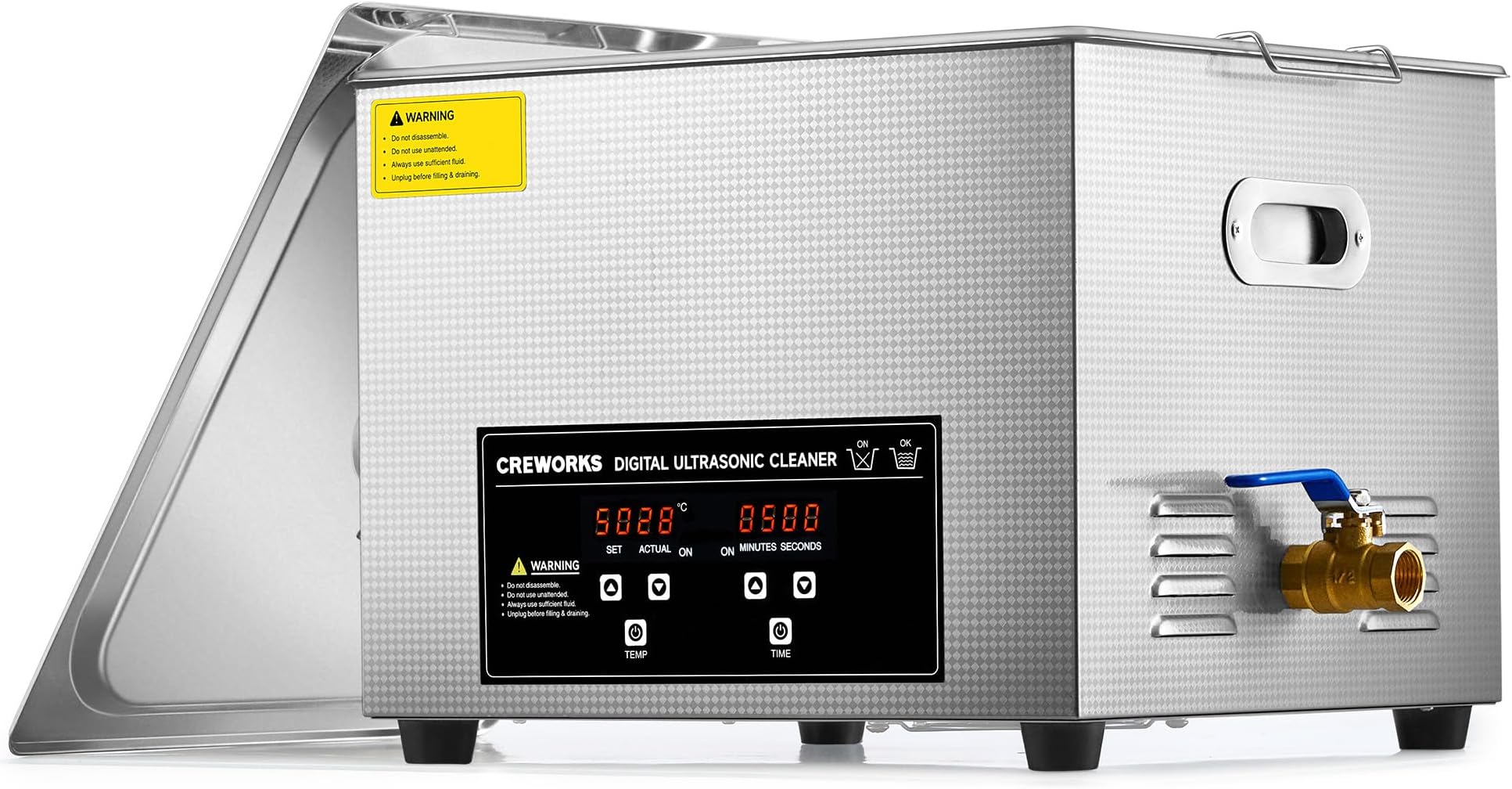 - CREWORKS 360W 15L Stainless Steel Cleaning Machine, 4 gal Ultrasound Cleaner with Heater and Timer, Digital Sonic Cleaning Machine for Professional Jewelry Tool Watch Glasses Retainer Parts Cleaning
