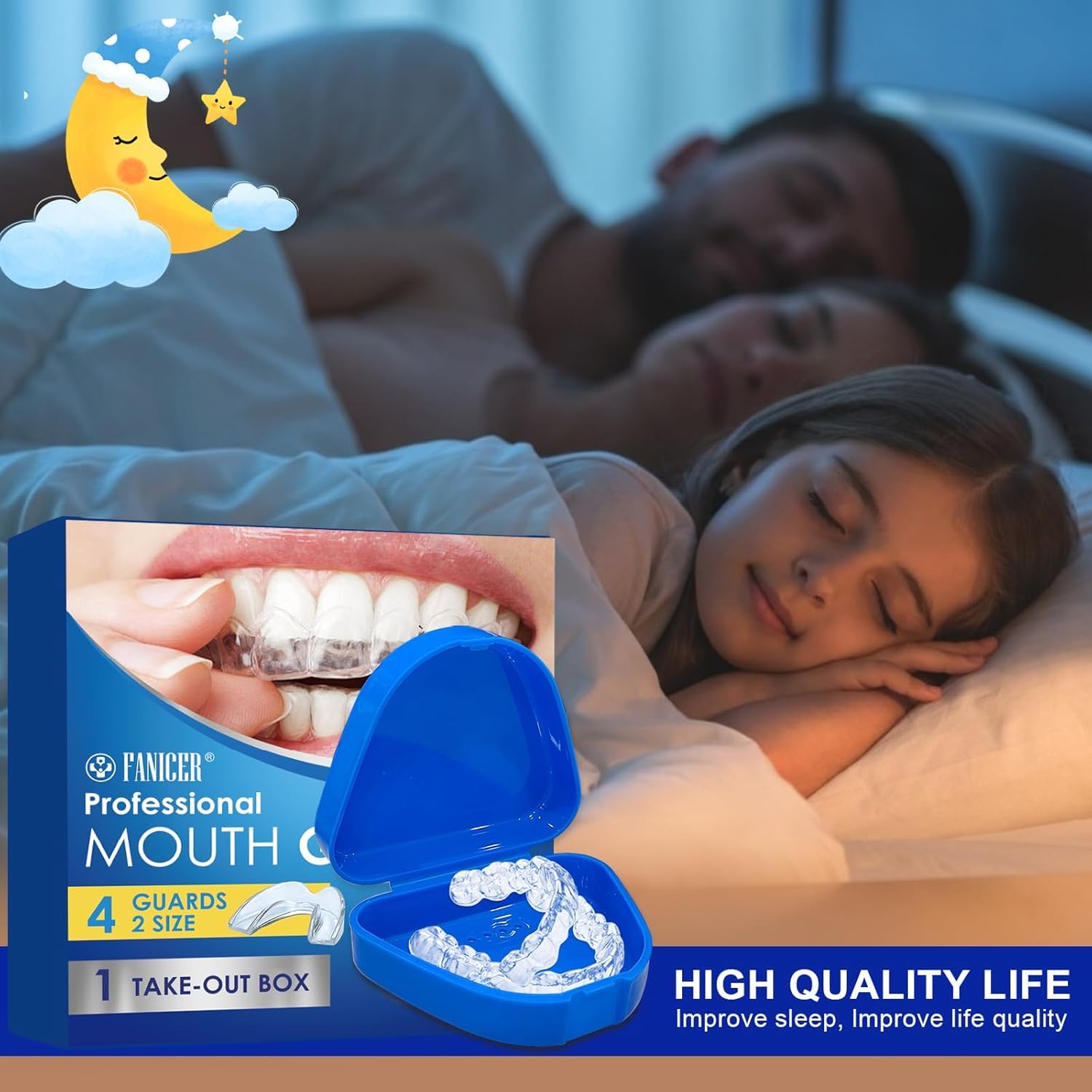 Set of 4 Anti-Snoring Splints, Anti Snoring Devices for Bruxism, Anti-Snoring Mouth Guard, for Better Sleep, Improves Sleep and Reusable