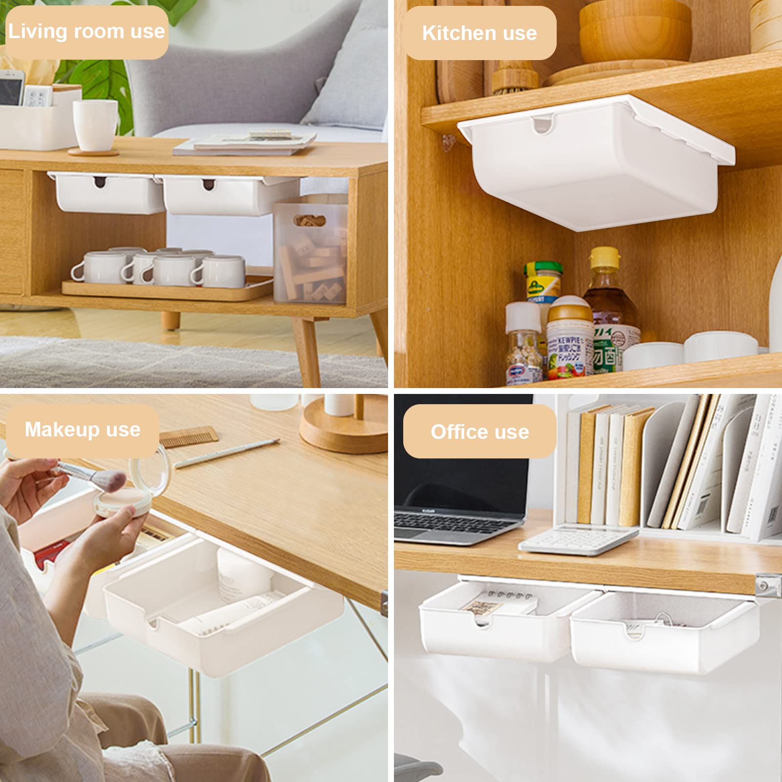 smusei Set van 2 zelfklevende laden onder bureau, metalen vlechtwerk, verborgen lade onder tafel voor documenten en papier, 33 × 31 × 9,5 cm, zwart