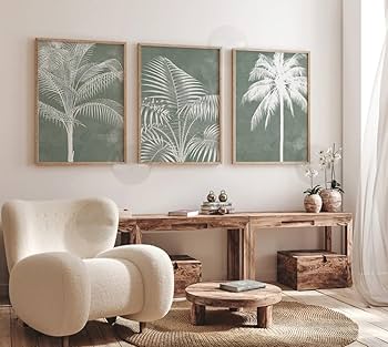 Amazon.com: Abstract Palm Tree Print Set of 3 Prints Wall