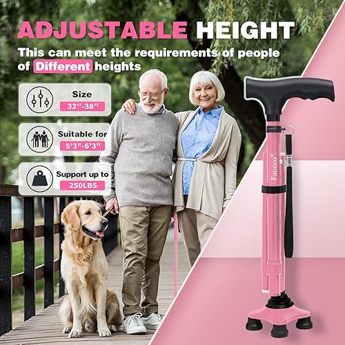 Miniatura 4 de Walking Cane, Folding Walking Stick for Seniors, Pivoting Quad Base, Lightweight Adjustable Walking Stick for MenWomen